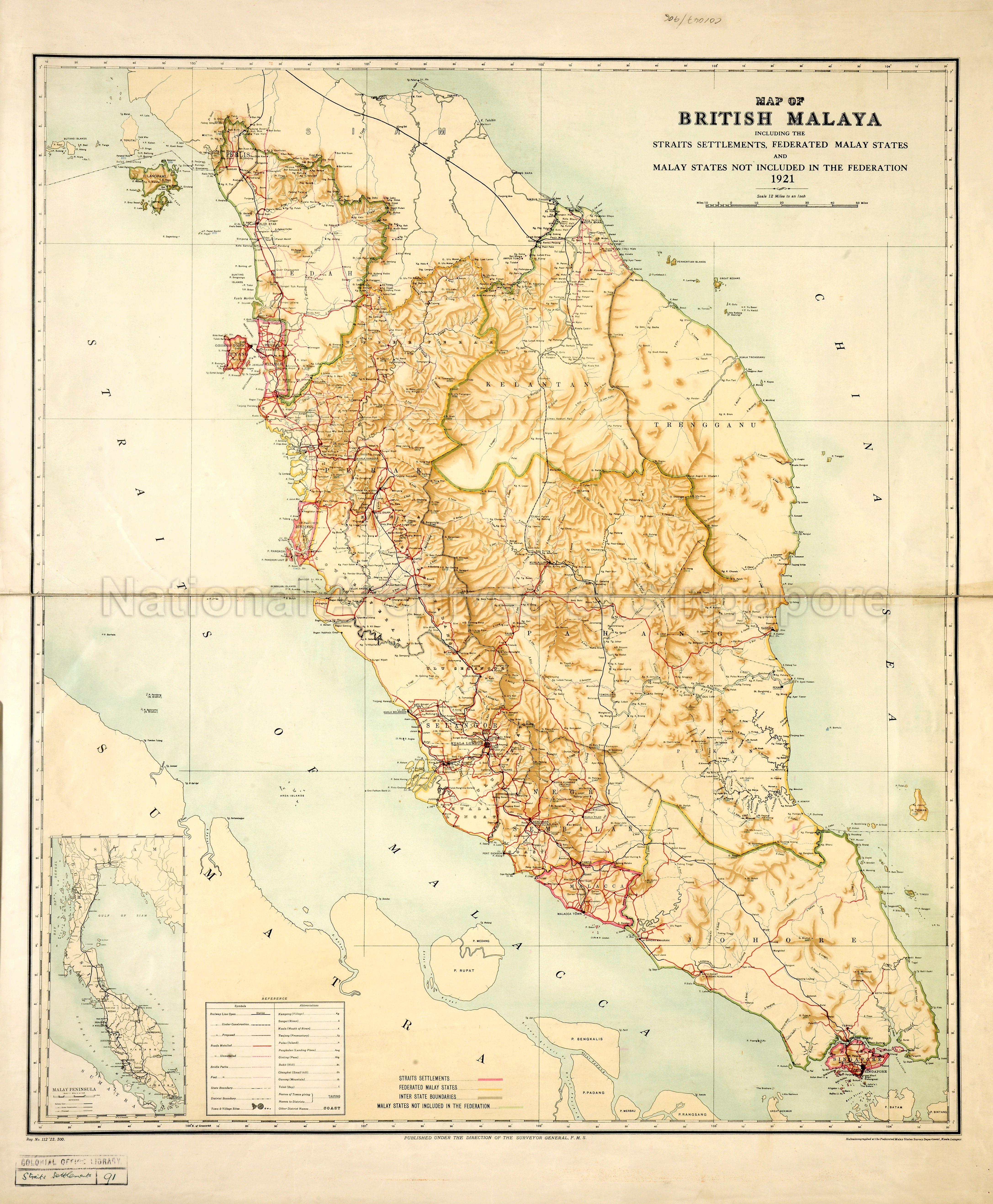 Map of British Malaya with an inset of the Malay Peninsula,  …