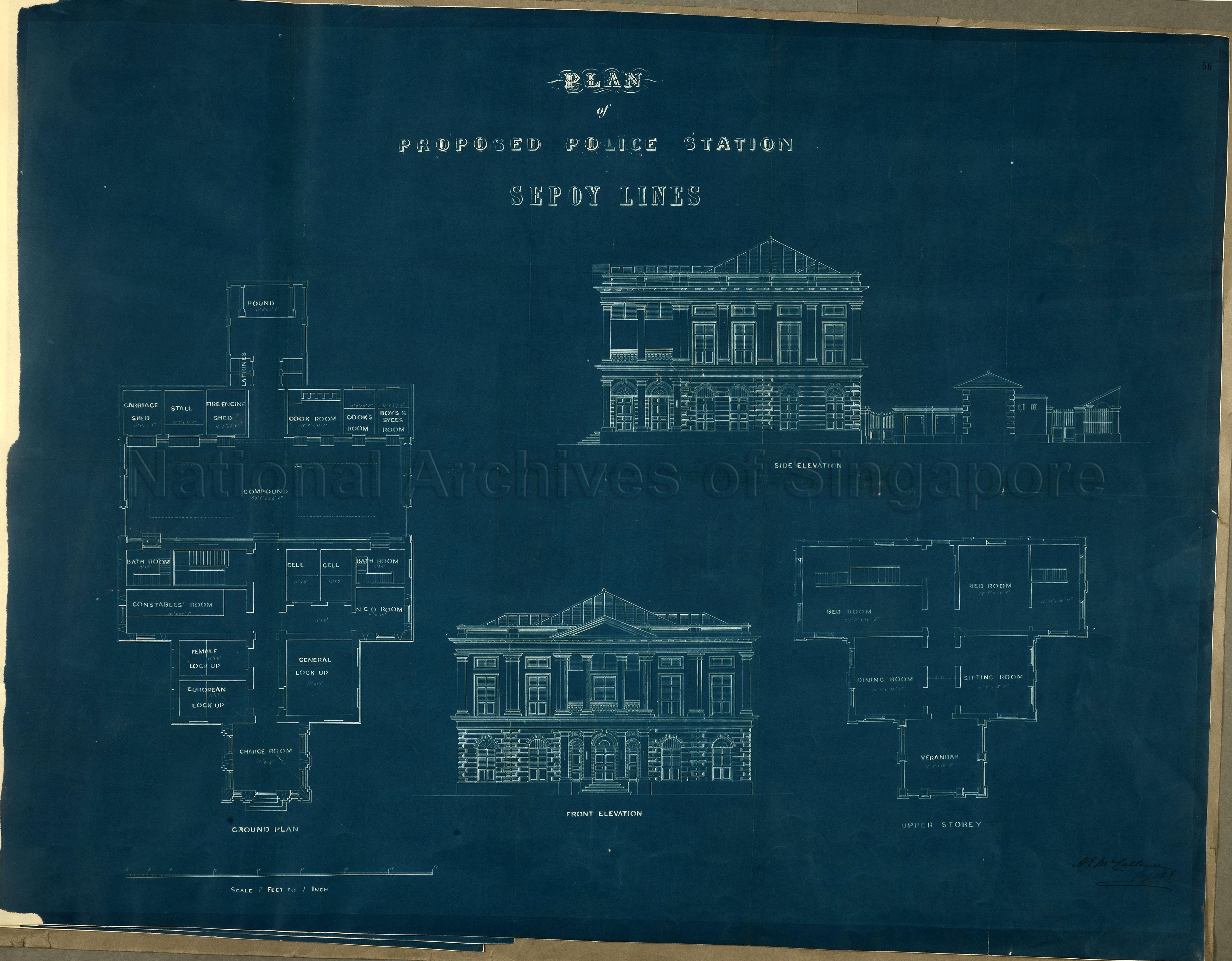 Police Station, Sepoy Lines: floor and elevation plans -  …