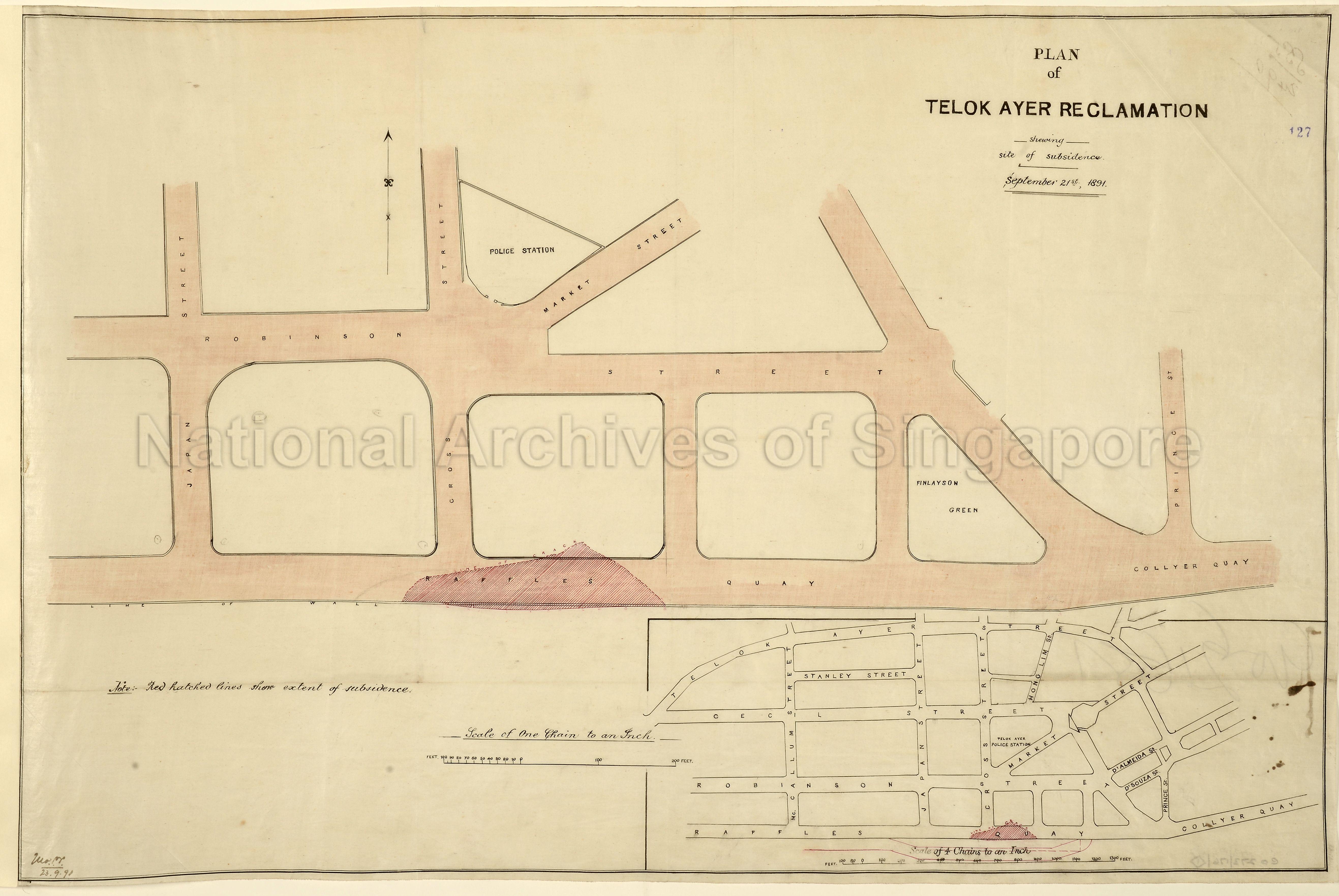 Telok Ayer reclamation showing site of subsidence