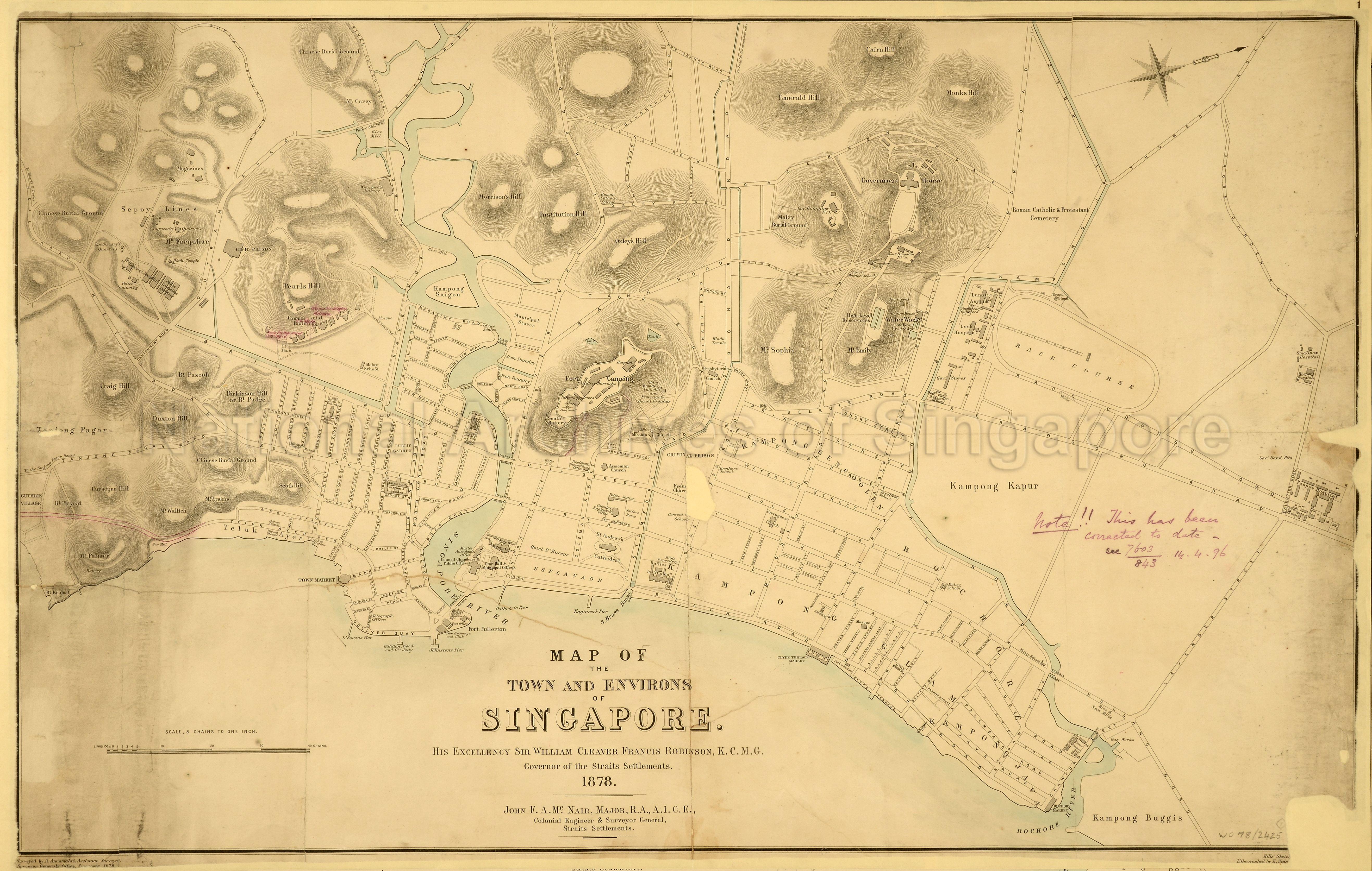 Map of the Town and Environs of Singapore, 1878