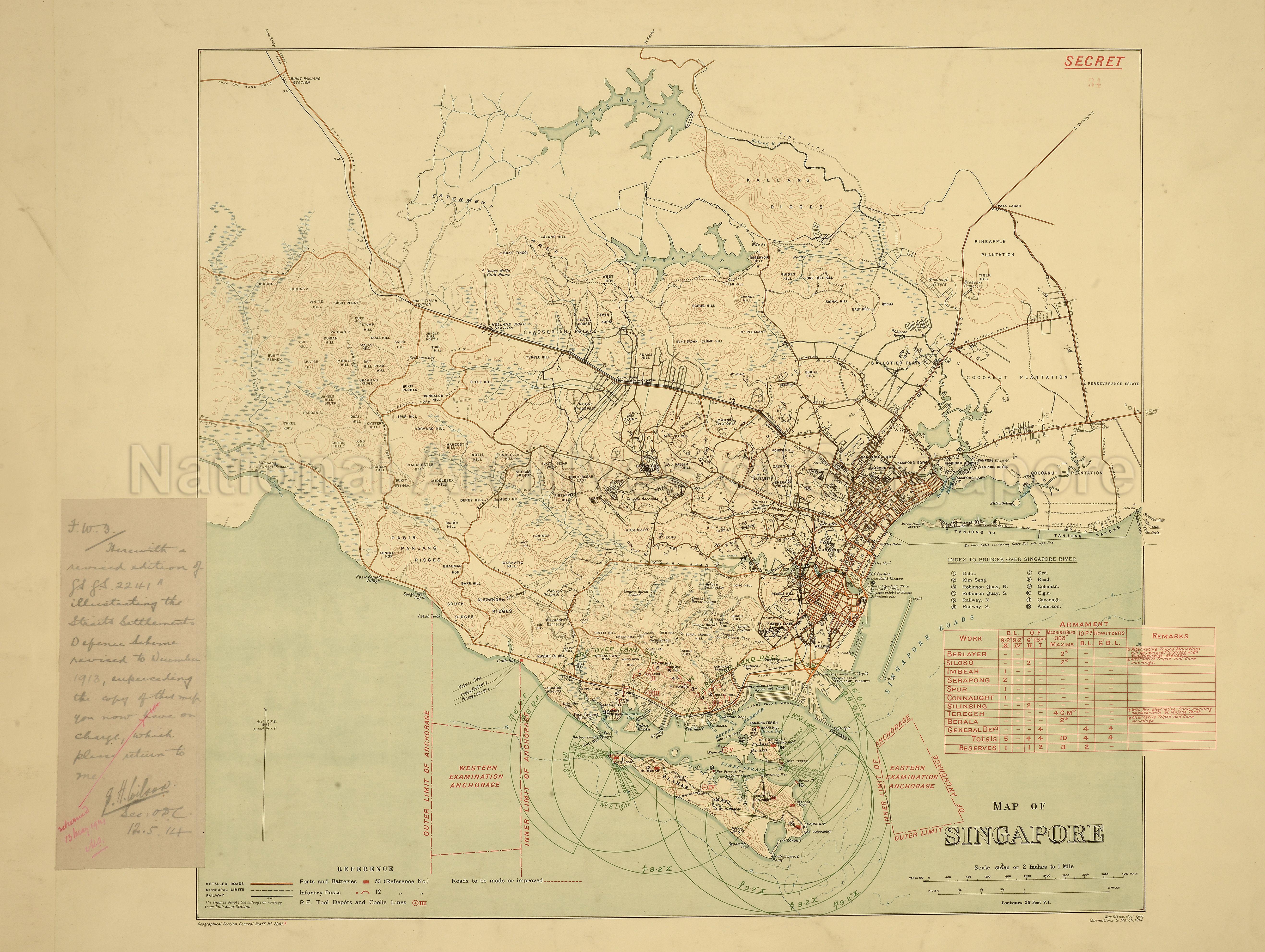 Map of Singapore (showing armaments and bridges)