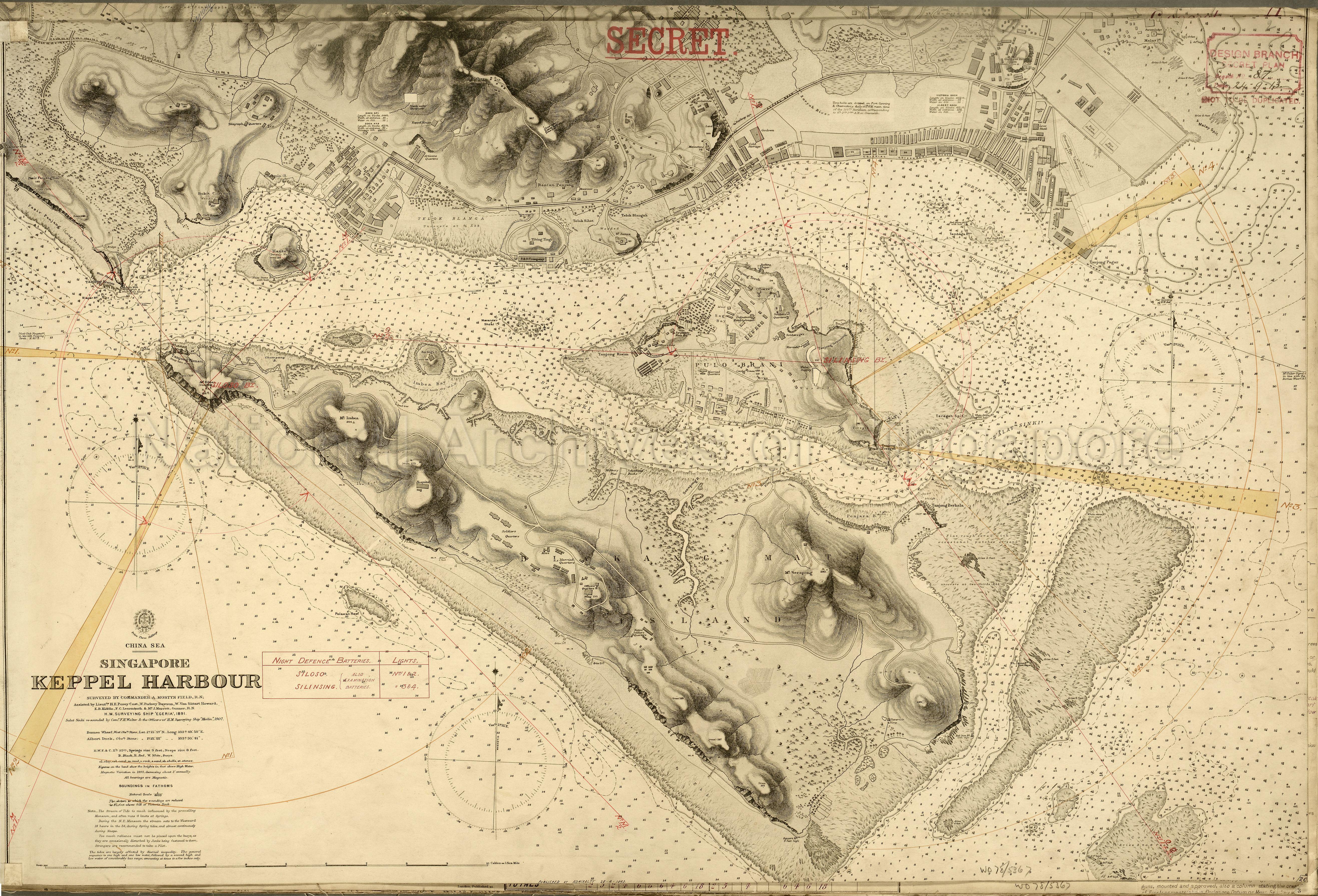 Singapore Keppel Harbour: Night Defence Batteries and Lights