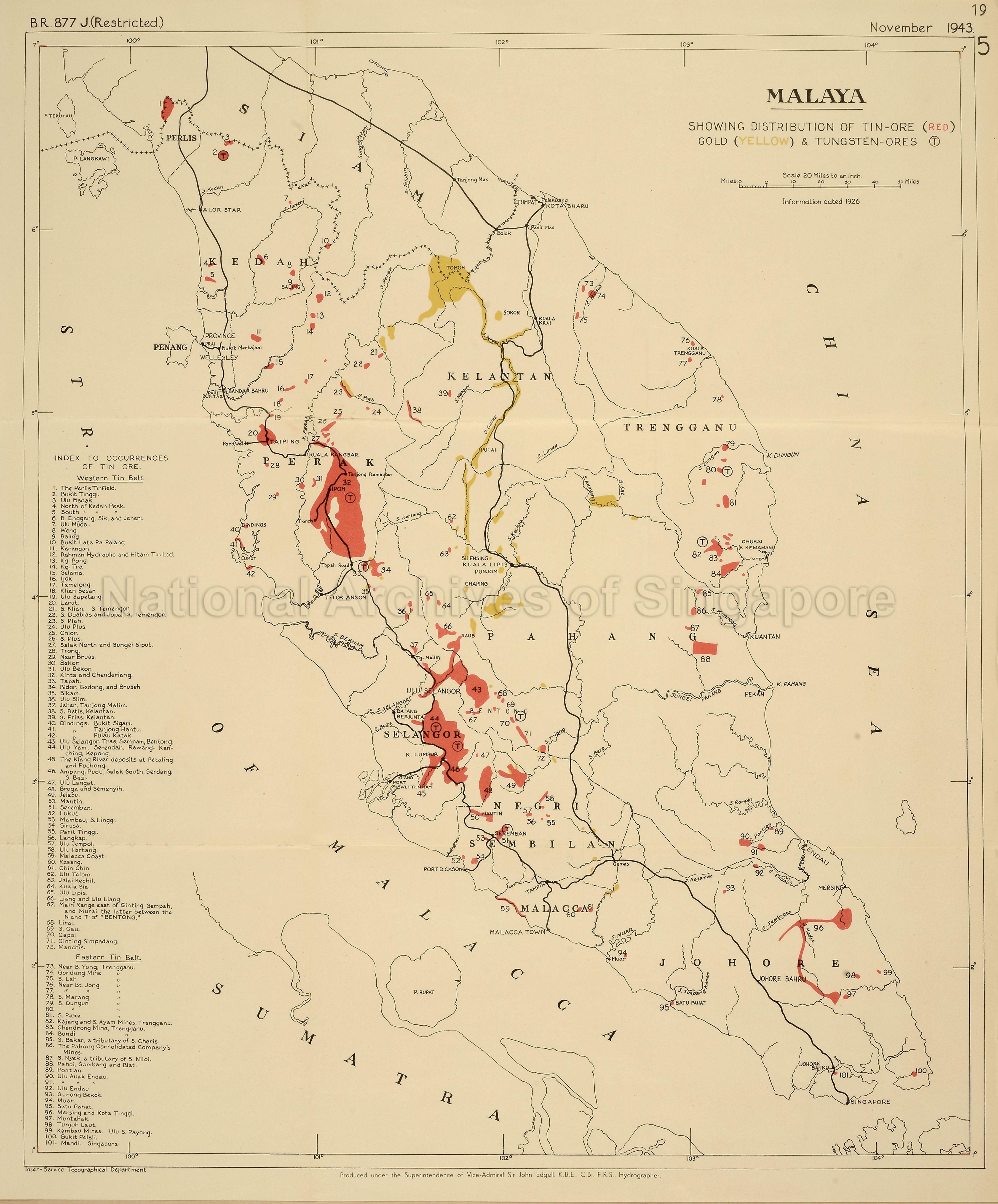 Malaya: distribution of tin, gold and tungsten ores
