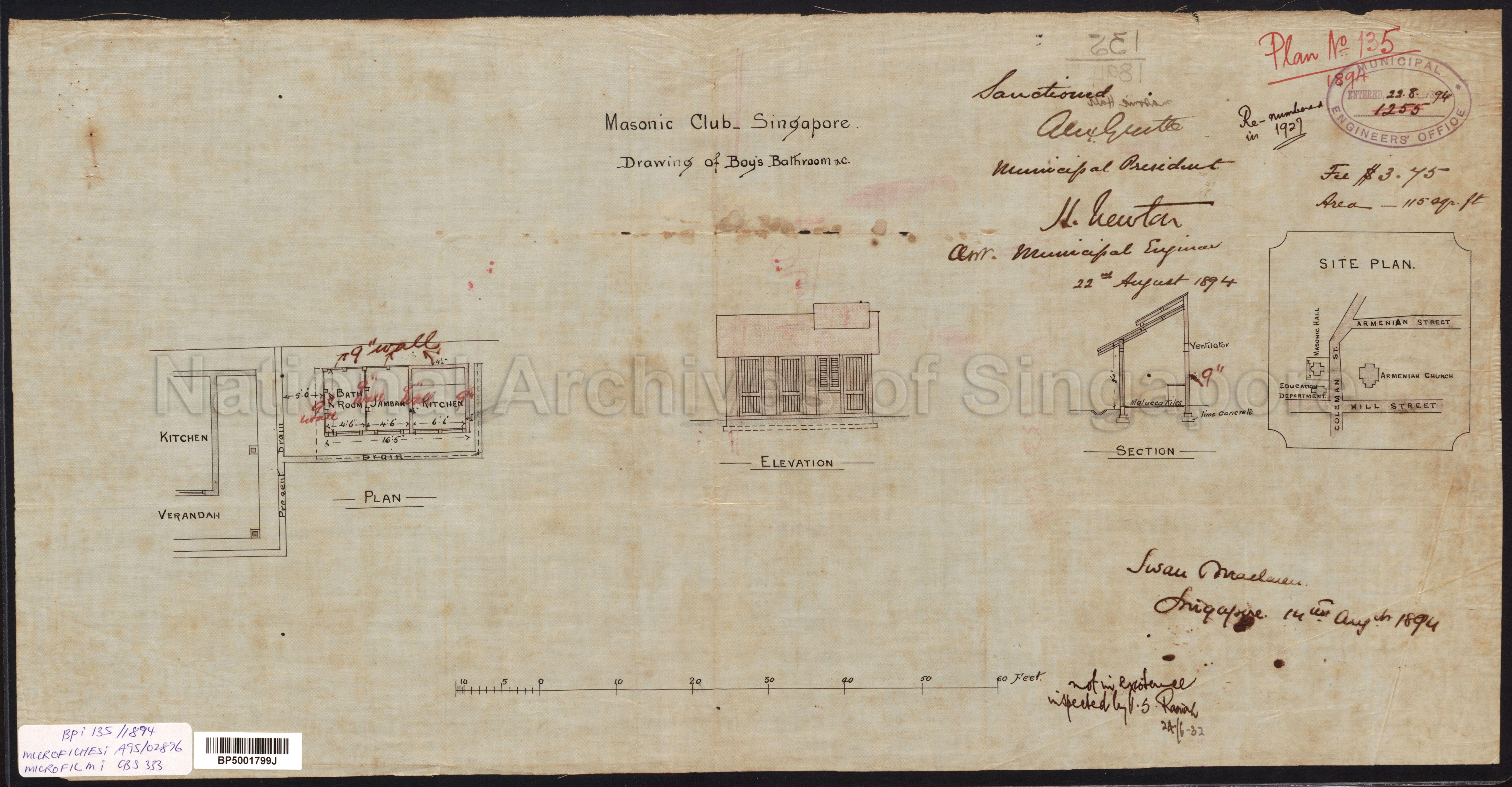 MASONIC CLUB SINGAPORE - DRAWING OF BOY'S BATHROOM