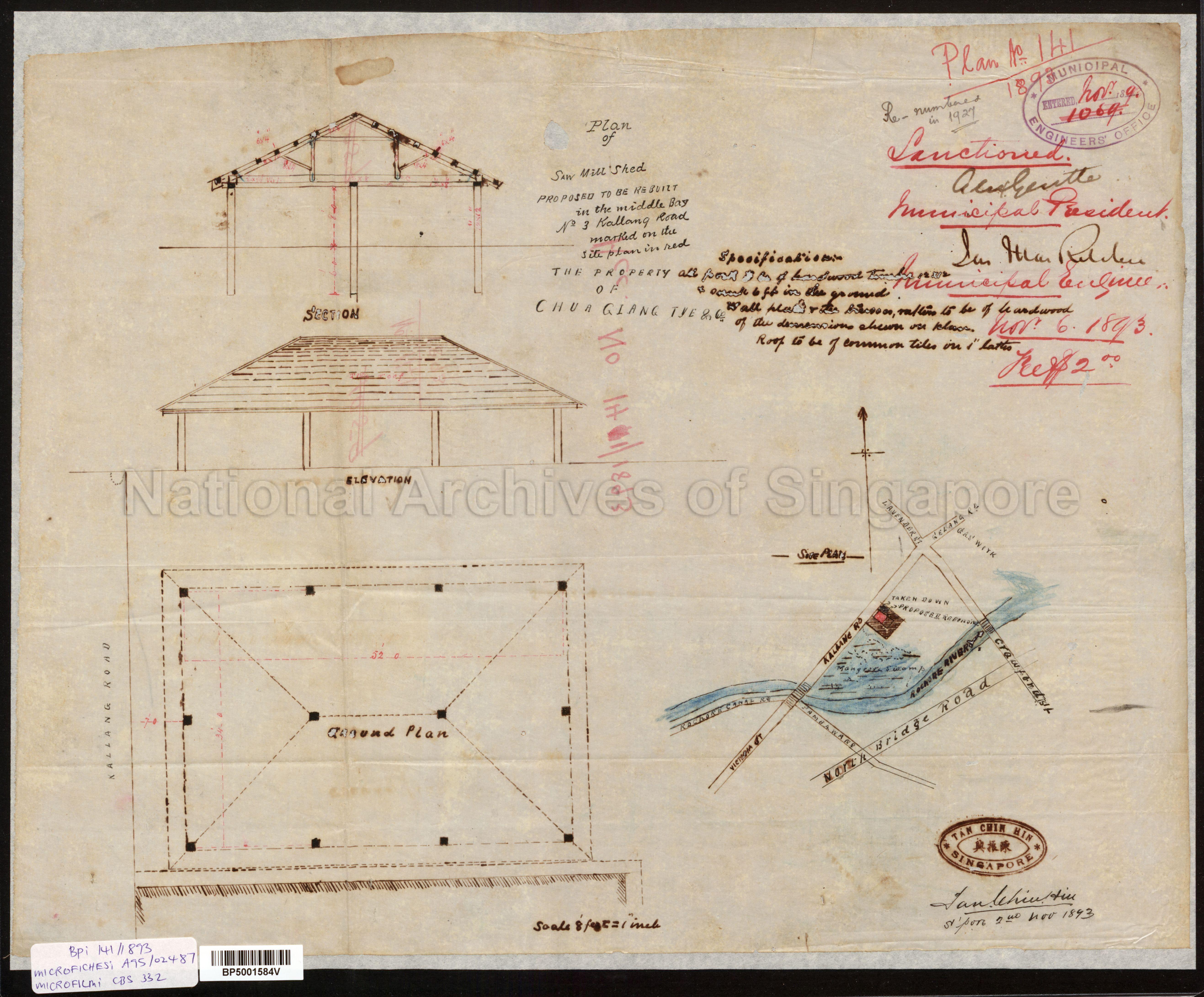 PLAN OF SAW MILL SHED TO REBUILT IN MIDDLE BAY