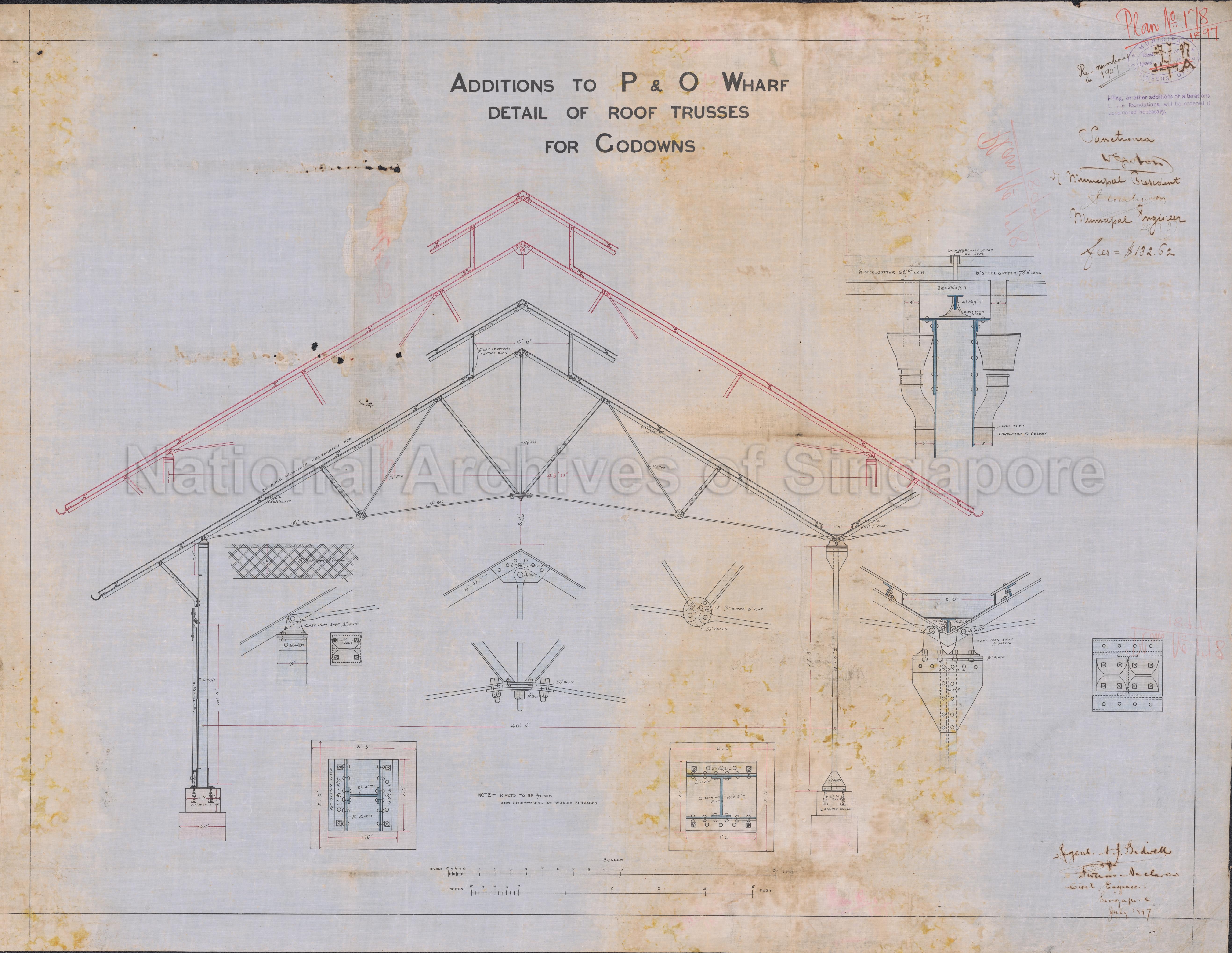 ADDITION TO WHARF, DETAIL OF ROOF TRUSSES FOR GODOWNS