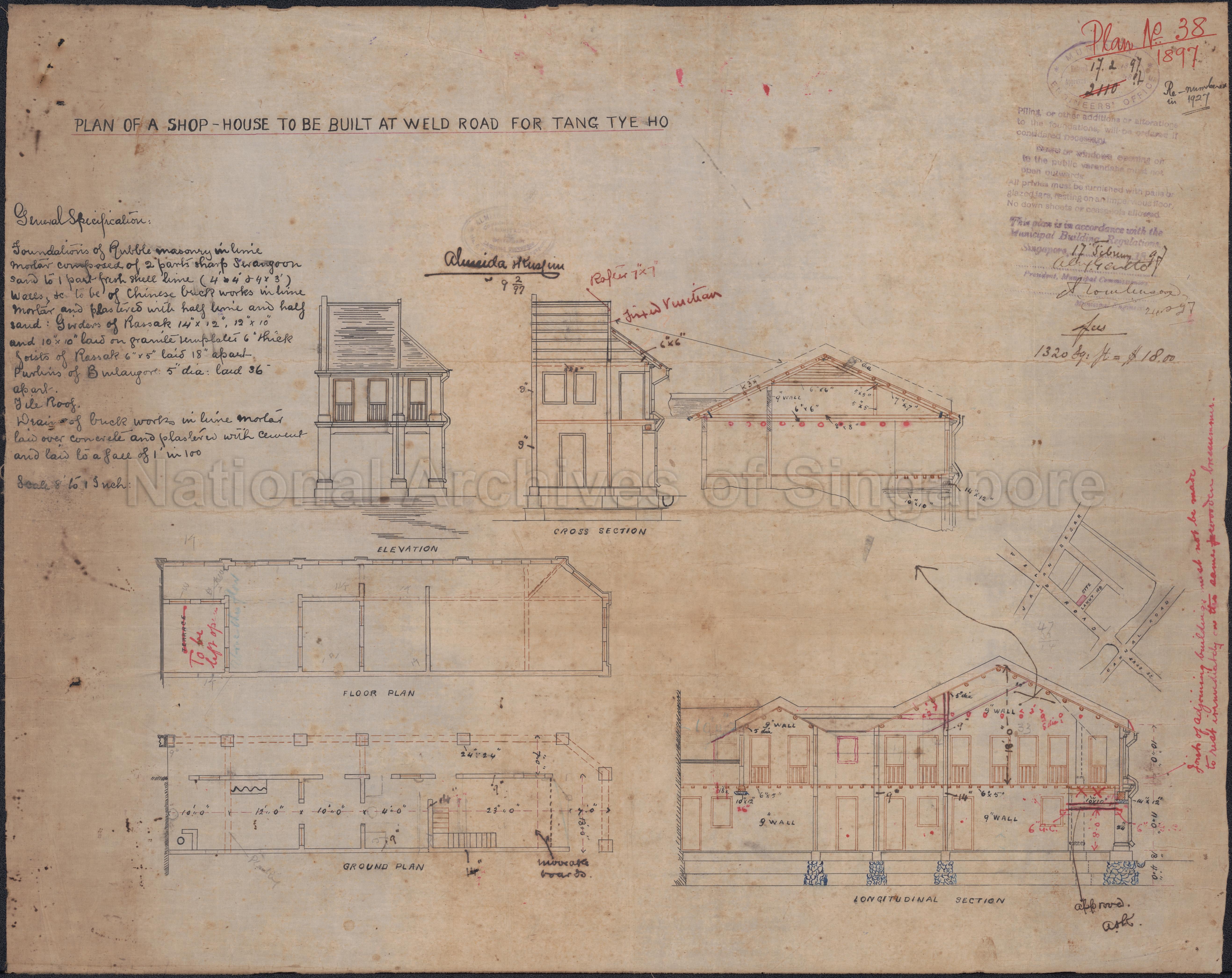 SHOP HOUSE, FLOOR PLANS, ELEVATION AND SECTION