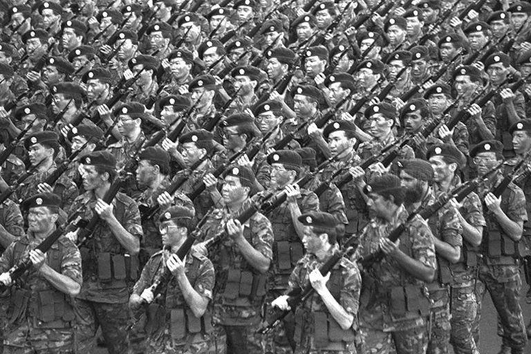 National Day Parade 1990 at the Padang -- Singapore Armed Forces (SAF) contingent marching