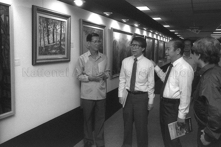 Taken at: Official opening ceremony of Singapore Art Fair 1991 at World Trade Centre (WTC) Exhibition Hall 2 Pictured: Senior Parliamentary Secretary for Information and the Arts Ho Kah Leong and Ambassador-at-large and Chairman designate of National Arts Council (NAC) Professor Tommy Koh