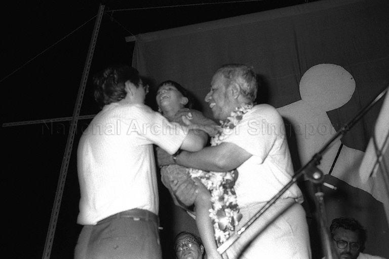 Secretary-General of Workers' Party (WP) J B Jeyaretnam speaking at the WP rally for Eunos Group Representative Constituency at Block 902 Tampines Avenue 