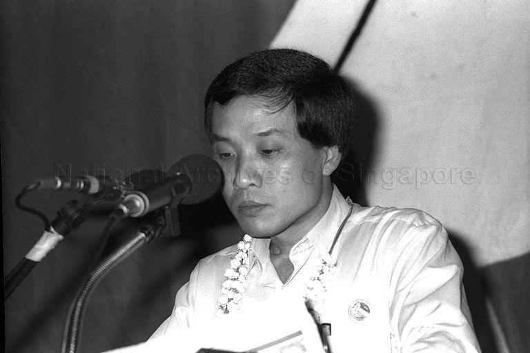 Assistant Secretary-General of Workers' Party (WP) Low Thia Khiang speaking at the WP rally at Block 902 Tampines Avenue in Eunos Group Representative Constituency 