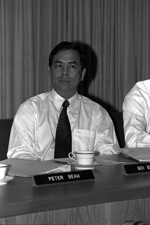 Close-up view of Chairman of Tee Yih Jia Food Manufacturing Pte Ltd Goi Seng Hui at press conference on the newly-formed Committee to Promote Enterprise Overseas chaired by Minister of State for Finance and Communications Commodore (Cdre) Teo Chee Hean at Treasury Building
