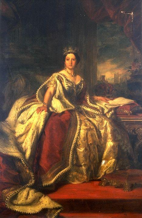 Portrait painting of Queen Victoria (1819-1901, reigned 1837-1901) in her coronation robes and wearing the state diadem, by Franz Xaver Winterhalter (1805-1873)