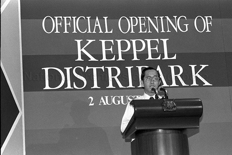 Minister of State for Trade and Industry and Communications Goh Chee Wee speaking at official opening of Keppel Distripark, Port of Singapore Authority (PSA), at Block 511, Kampong Bahru