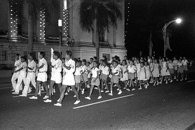 National Day concert at City Hall steps - March-past by student contingent