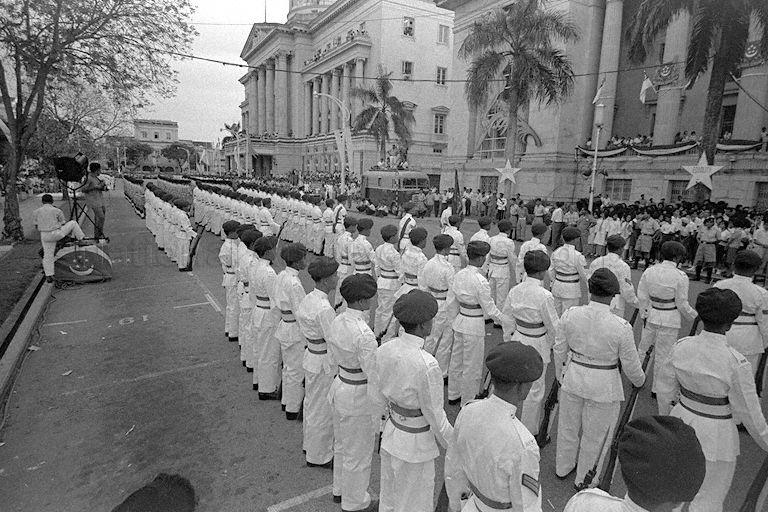 National Day 1963 at the Padang - Contingents in front of City Hall