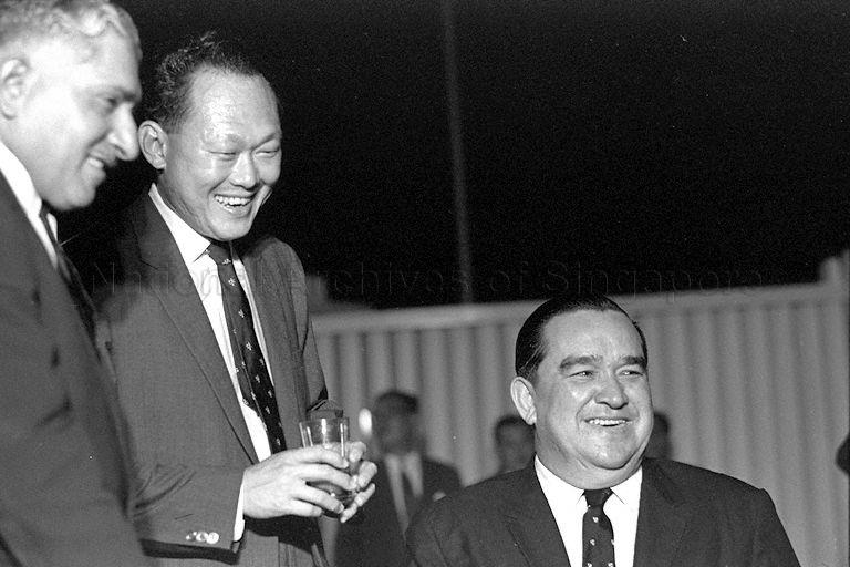 Prime Minister Lee Kuan Yew with dignitaries, including Sabah Chief Minister Donald Stephens (right), at the reception to mark opening of Rumah Temasek in Kuala Lumpur