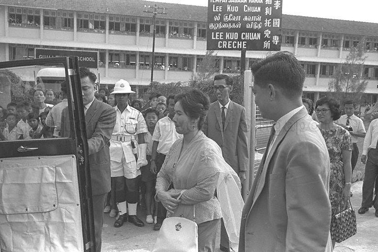 Puan Noor Aishah accompanying Raja Permaisuri Agong Tengku Budriah during her visit to Lee Kuo Chuan Creche