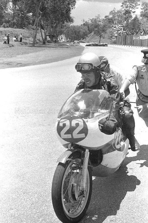 Akiyasu Motohashi on his Yamaha motor-cycle during fourth Malaysia Grand Prix (also known as Malaysian Grand Prix)