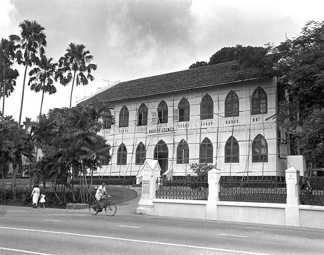 The British Council building at Stamford Road. The building was part of St Andrew's School from 1875 to 1940. In the late 1950s, the building made way for the former National Library building at Stamford Road. 