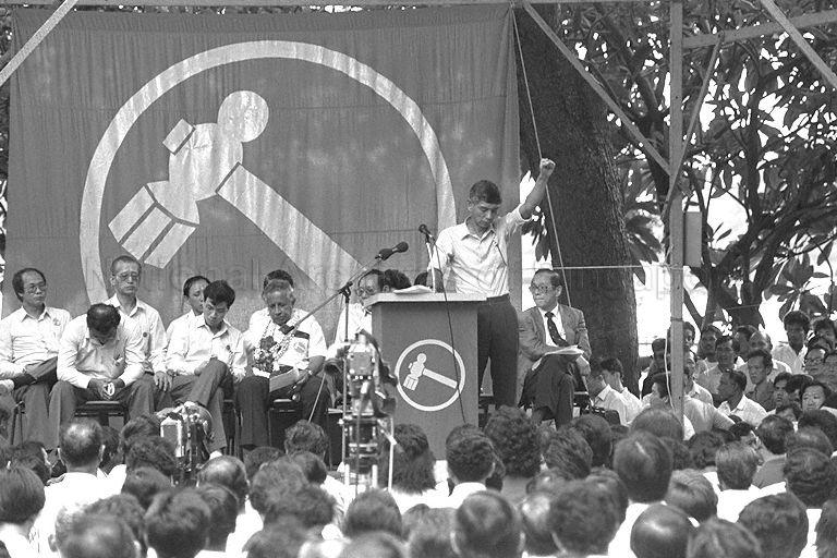 Workers' Party (WP) official speaking at the rally held at