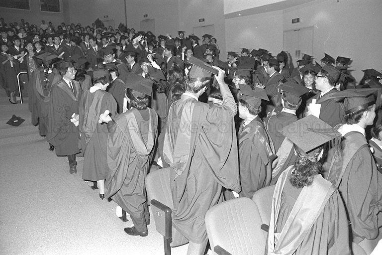 Graduates at National University of Singapore's (NUS) 1988 convocation ceremony held at Kallang Theatre