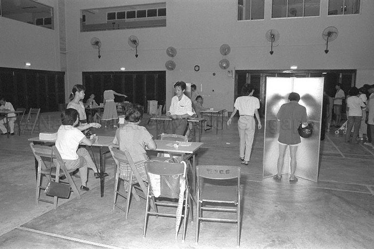 Scene at Tanjong Pagar Community Centre polling station during General Election 1988