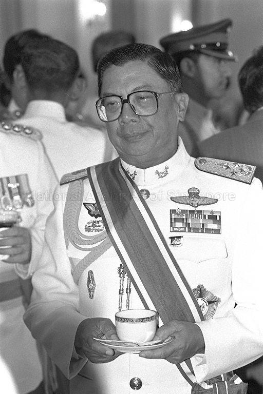 Acting Supreme Commander of the Royal Thai Armed Forces General Chavalit Yongchaiyudh wearing  the red-and-purple sash with white lining and a gold badge, and a gold and silver star on his breast pocket. The General is the second person to be conferred Singapore's highest military award. He is nominated for the award by the Singapore Government for his role in promoting good relations between the Singapore Armed Forces and the Royal Thai Armed Forces. The first was awarded to General Benny Murdani, then Indonesian Armed Forces Commander-in-Chief, and now Indonesia's Defence Minister.