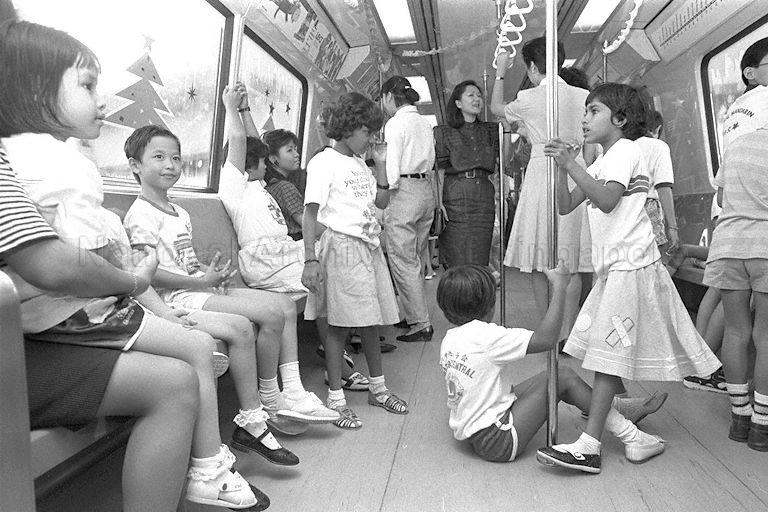 Children from the Children's Aid Society and the Children's Society's Convalescent Home in the inaugural ride to Yishun