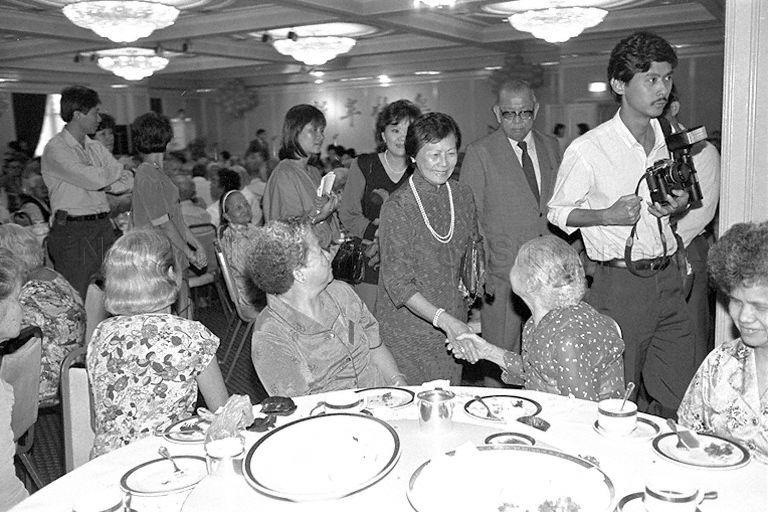 First Lady Mrs Wee Kim Wee going round to each table during Goodwood Group's annual charity party held at York Hotel's Carlton Hall