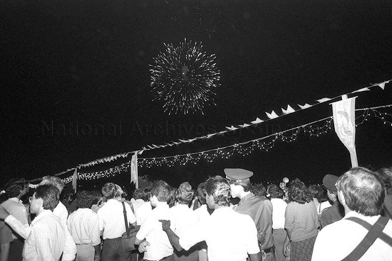 Carnival time at the Esplanade with music on the river and fire in the sky to celebrate the Clean Rivers