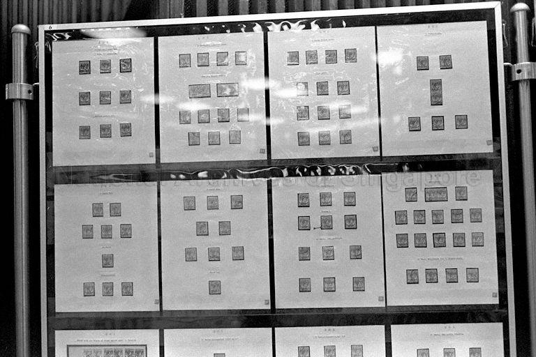 Stamp exhibits on display at stamp exhibition held in