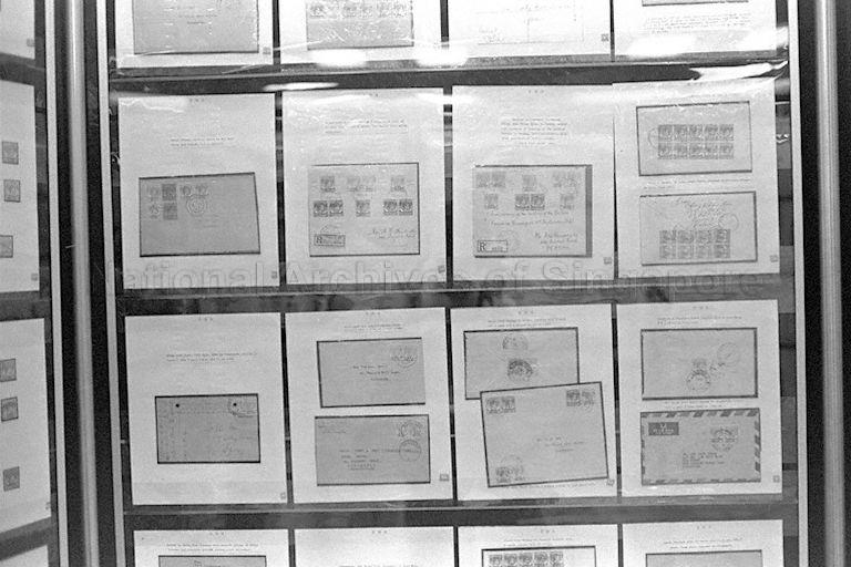Stamp exhibits on display at stamp exhibition held in