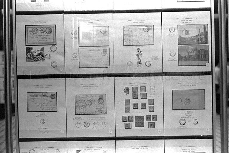 Stamp exhibits on display at stamp exhibition held in