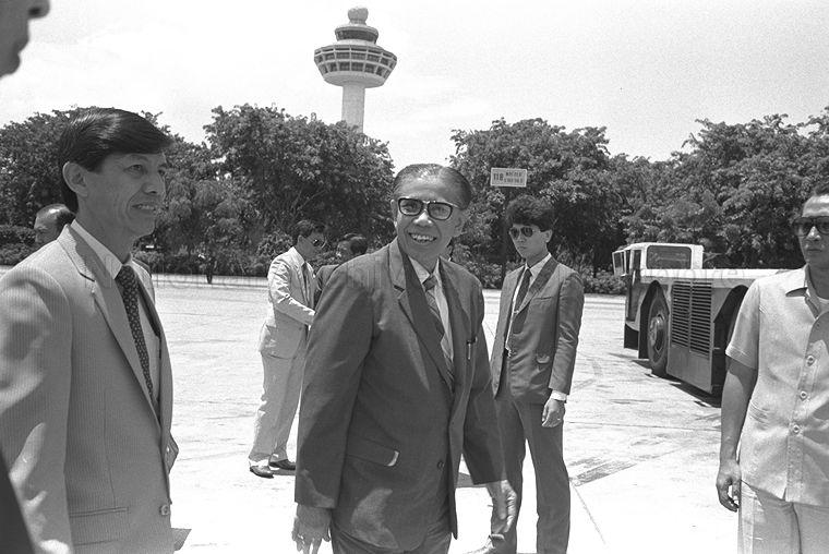 Burmese Prime Minister U Maung Maung Kha (centre) departing from Singapore after a four-day visit