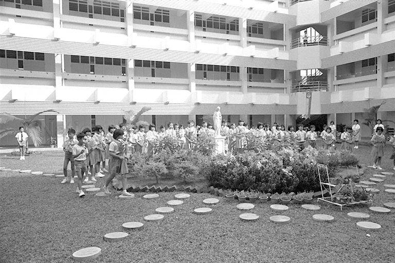 Students at the opening of Holy Innocents' Primary School at Lorong Low Koon.
