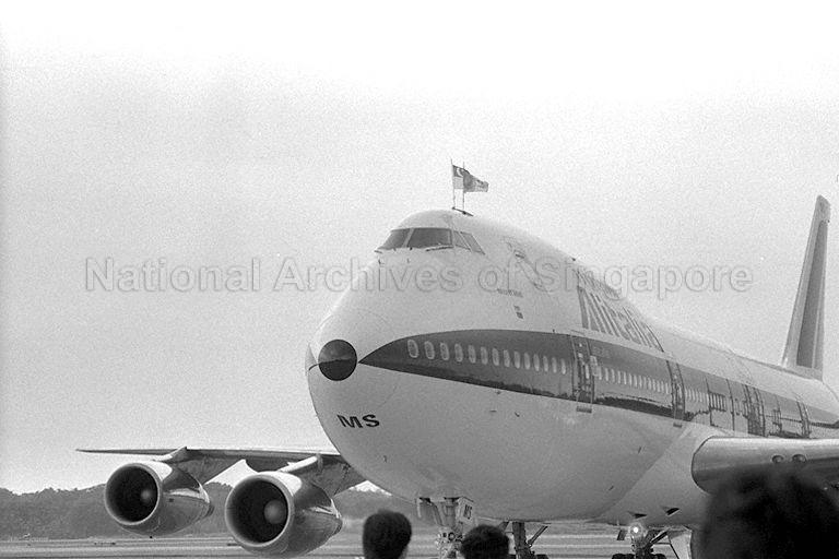 Chartered Alitalia Boeing 747 carrying His Holiness Pope John Paul II touching down at Singapore Changi Airport