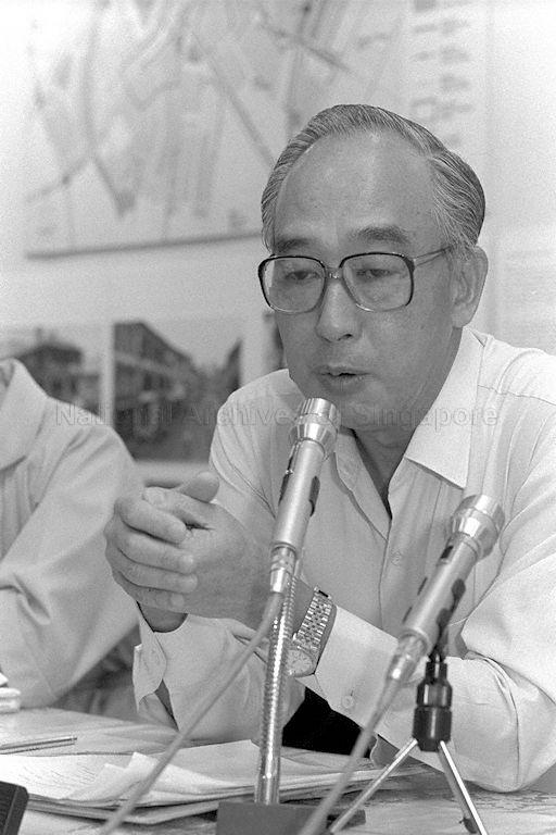 General Manager of Urban Redevelopment Authority (URA) Au Eng Kok speaking at press conference on URA's Master Plan for conservation of Singapore's historic areas, covering more than 100 hectares, including Chinatown, Kampong Glam, Little India, Singapore River, the Heritage Link and Emerald Hill Area