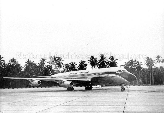This Convair 880 was one of 9 operated by Cathay Pacific from mid 1960s until the early '70s, replaced by the larger and more economic Boeing 707 fleet. Three of the Cathay 880s ended up with AirTrust Singapore, based at Seletar, used for charter work. This image is at Paya Lebar Airport.