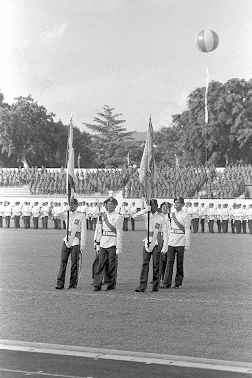 The First, Second and Third Singapore Guards at the State and Regimental colours presentation ceremony held at Jurong Stadium