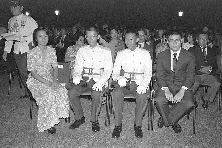 The four President's Scholars (from left) Miss Ang Bee Kiat from National Junior College, Goh Kok Huat from Raffles Junior College, Koh Peng Chong from Hwa Chong Junior College and Tchoyoson Lim Choie Cheio from Anglo-Chinese Junior College at scholarship award presentation ceremony held at Istana