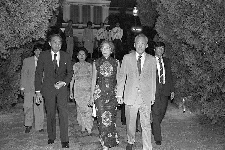 Speaker of Parliament Dr Yeoh Ghim Seng and his wife with Prime Minister and Mrs Lee Kuan Yew at National Day reception held at Istana
