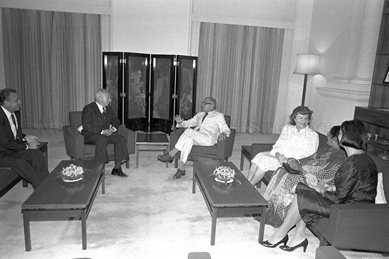 Turkish Prime Minister Bulend Ulusu and Mrs Mizat Ulusu paying courtesy call on President C V Devan Nair and First Lady at Istana