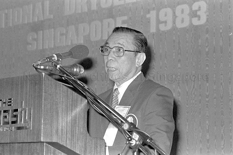 President of International Drycleaners Congress Joseph Lee Kok Han speaking at opening of International Drycleaners Congress held at Dynasty Hotel
