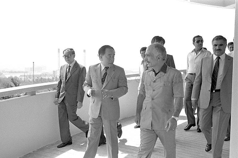 Chairman of Jurong Town Corporation Tang I-Fang (foreground, left) accompanying King Hussein Ibn Talal of Jordan (foreground, right) during his visit to Jurong Hilltop