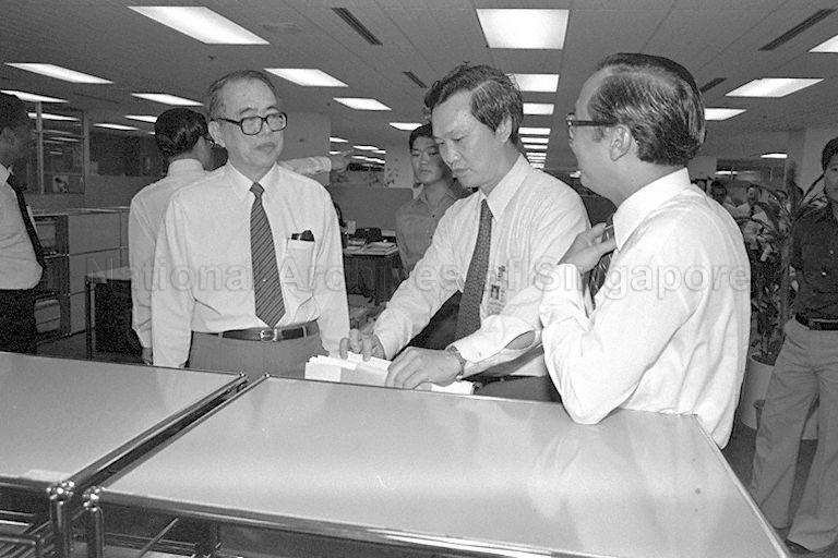 Minister for Finance Hon Sui Sen touring Singapore Airlines' $260 million Airline House at Changi Airport during its official opening