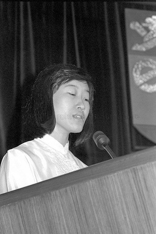 Lilian Lim Mui Ling, the top graduate among 596 trainee teachers, speaking at the Institute of Education's 13th convocation held at the World Trade Centre auditorium.