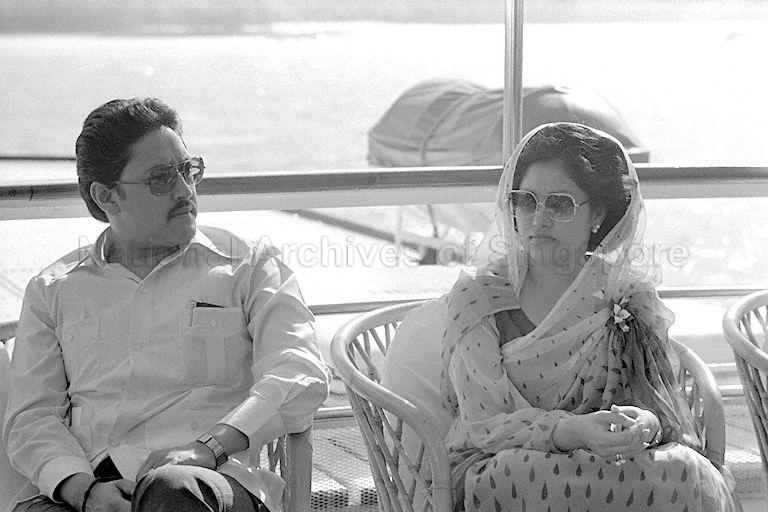 King Birendra and Queen Aishwarya of Nepal during a visit to Sentosa. The royal couple and their entourages are on a five-nation tour of Sri Lanka, Singapore, Burma, Bangladesh and India.