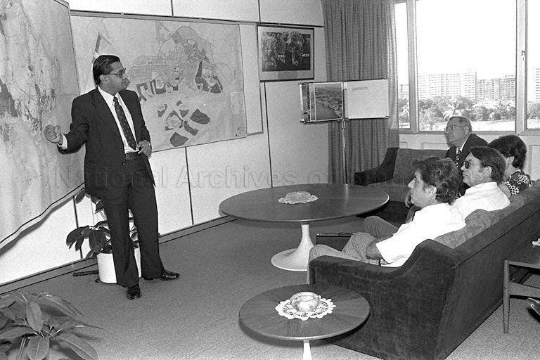 Secretary of Jurong Town Corporation (JTC) Anwar Siraj (left) briefing the Bulgarian trade delegation led by Deputy Minister for Foreign Trade Spas Petrov Georgiev (clockwise, right) at JTC. The mission is in Singapore for a two-day official visit aimed at exploring ways of expanding trade between the two countries.