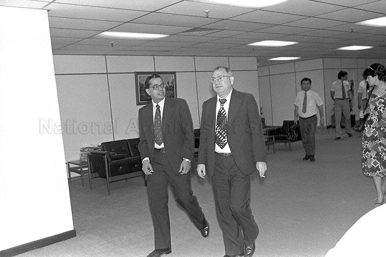 Secretary of Jurong Town Corporation (JTC) Anwar Siraj (left) with Bulgarian Deputy Minister for Foreign Trade Spas Petrov Georgiev (second from left) during his visit to JTC. The latter is in Singapore for a two-day official visit aimed at exploring ways of expanding trade between the two countries.